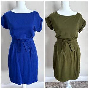 Summer fall Short Sleeve Tshirt Casual Dress Tie Waist Office outfit w/ pockets